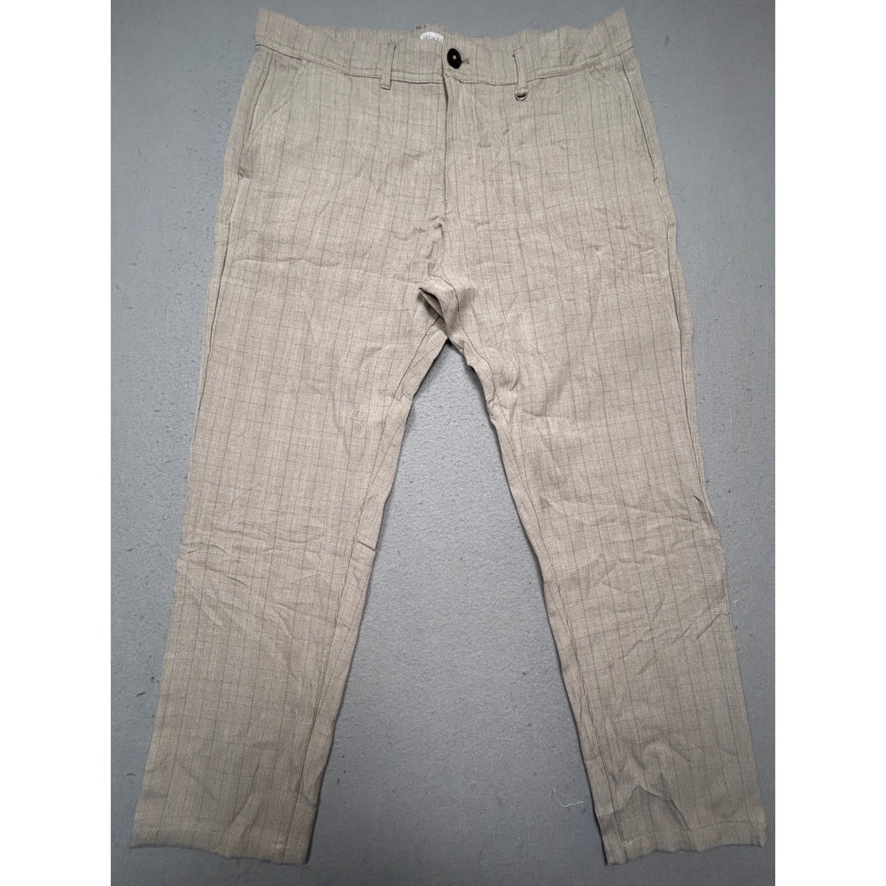 Denim & Flower Ricky Singh Pants Polyester Rayon Tan Plaid 34/44 Mens